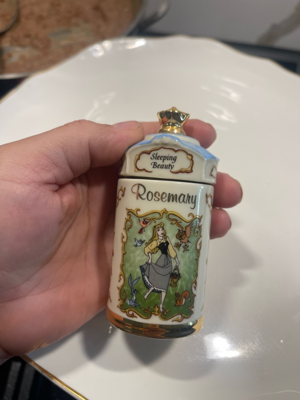 Lenox Sleeping Beauty Rosemary Porcelain Spice Jar - Cream, Gold, Green, Blue